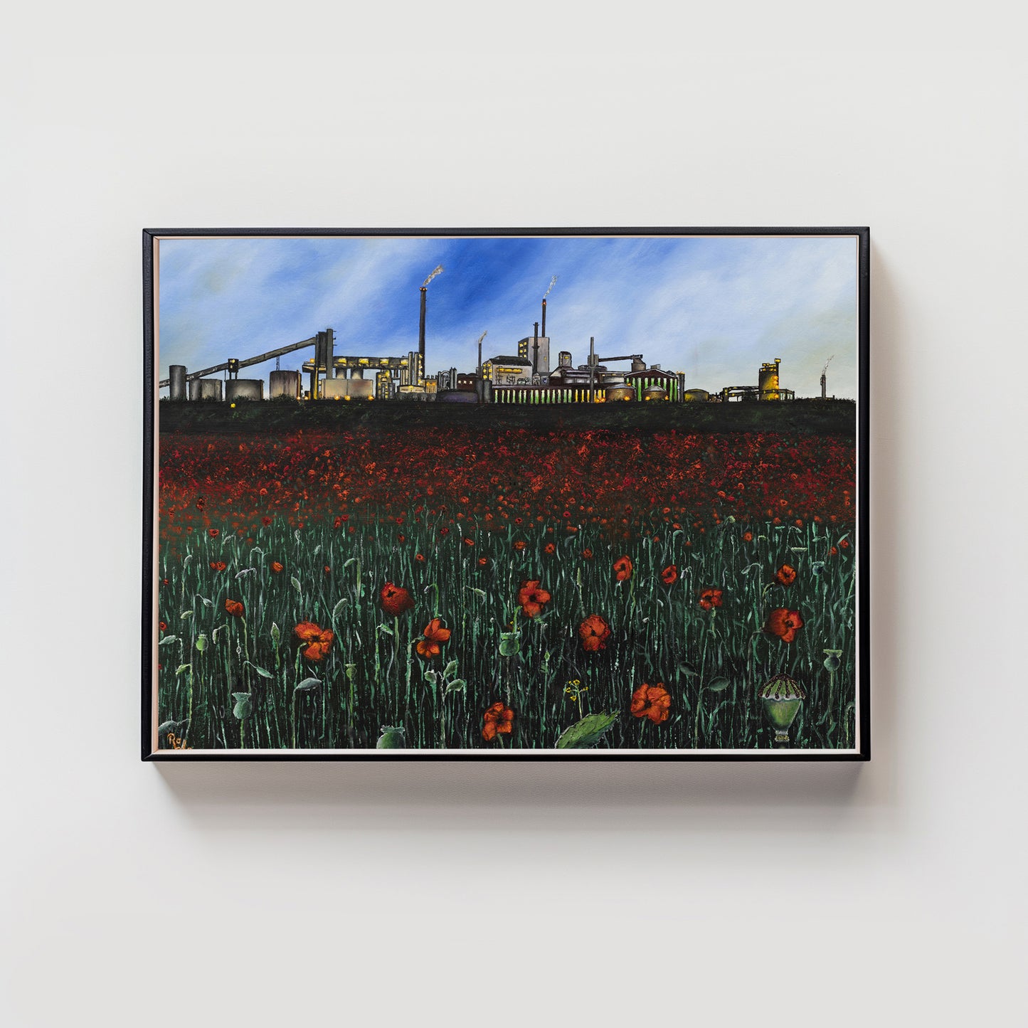 Industrie mit Mohnblüten